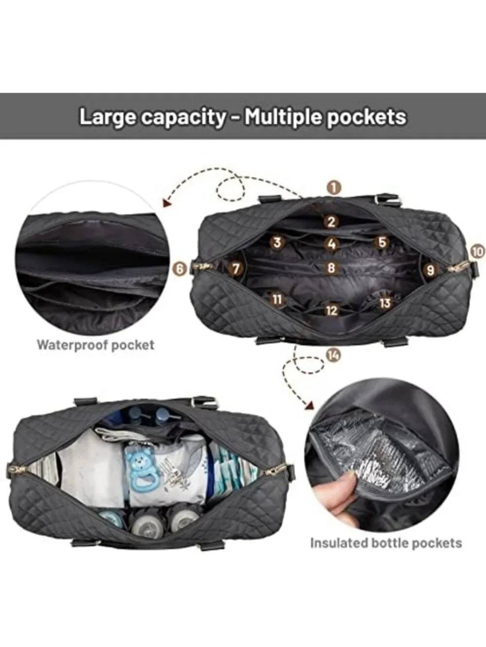Stylish Large Capacity Diaper Tote with Changing Pad & Pacifier Case - Perfect